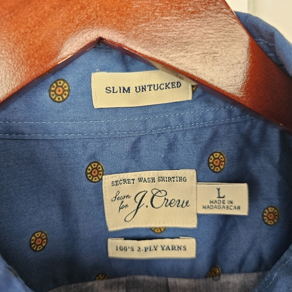 J. Crew Blue Slim Untucked Secret Wash Cotton Poplin Button Front Shirt Large - Picture 10 of 11